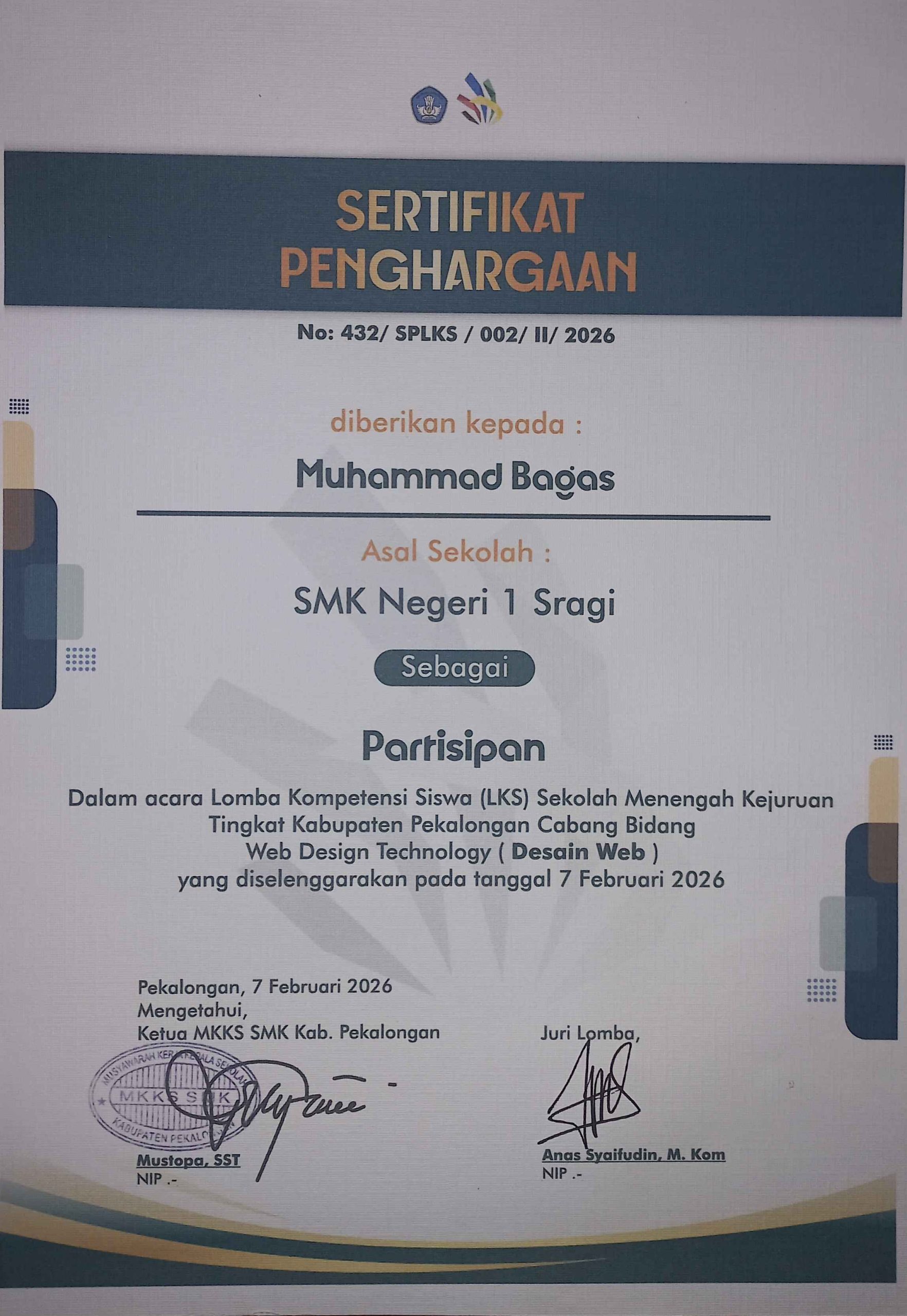 Sertifikat LKS Web Technology Kabupaten